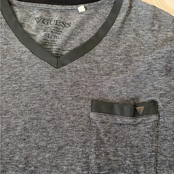 Guess Short Sleeve V-Neck Pocket tee with P.U leather trim detail - Picture 2 of 4